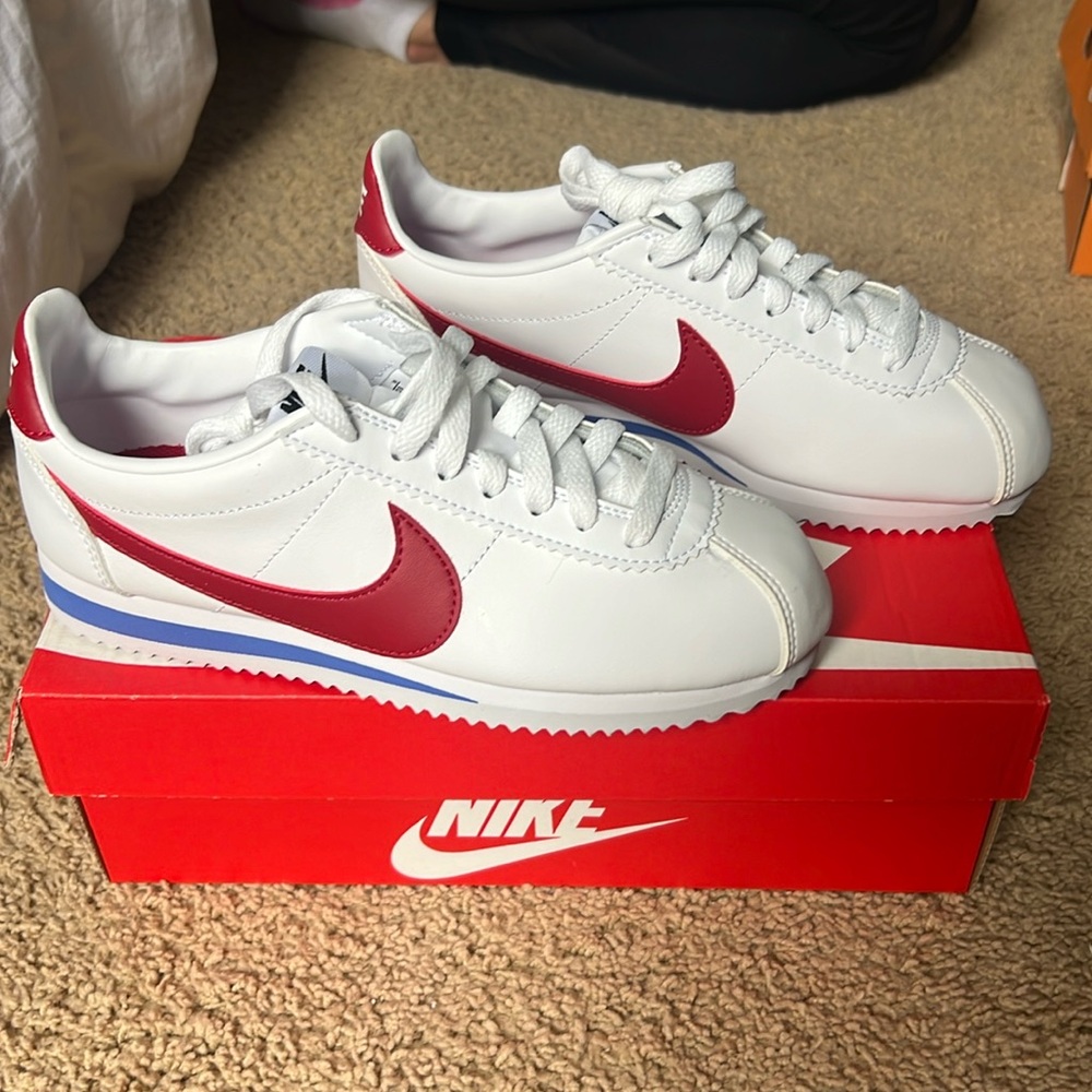 Nike Women's Cortez Classic Leather Size 5.5 Red/White/Blue Forrest Gump